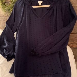 J Crew Peasant Boho Navy Blouse top Medium Fabulous